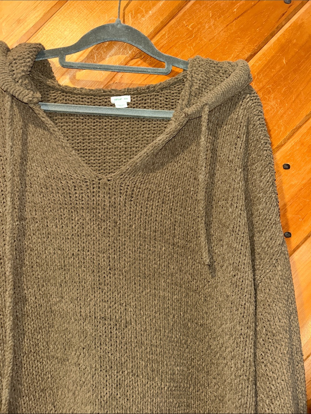 Aerie chenille chunky knit brown green oversized hoodie sweater - Picture 3 of 5